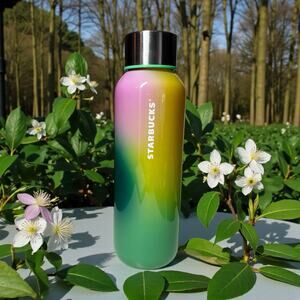 Starbucks Green Pink Yellow Ombre Glass Tumbler w Lid 20oz NWT